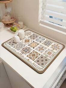 1PC Large Diatom Mud Coffee Pattern Water Absorption Anti Slip Drainage Mat Quick Drying Washable Easy Clean Non Slip Countertop Dish Drying Pad For Kitchen Coffee Bar Water Bar Worktop Home Office Decor - Multicolor - View 9