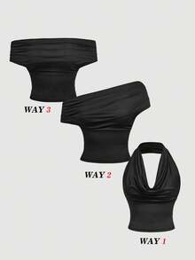 SHEIN MOD 2件組 3種穿法女款休閒純色修身上衣，C - 淺灰色 - 查看 4
