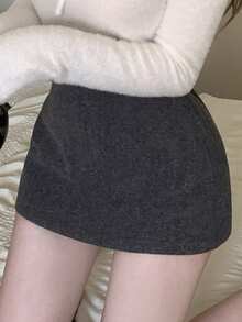Dazy Tall Women's Solid Color Commuter School Work Short Elegant Basic Modest Skirt Autumn Gray - Grey - View 9