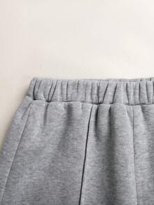 SHEIN Tween女孩秋冬休閒保暖內裡加厚衛衣套裝，紐約市印花，寬鬆圓領，落肩長袖連帽，搭配印花牙籤壓褶寬腿直筒運動褲，2件式運動衛衣套裝，麻灰色 - 灰色 - 查看 9