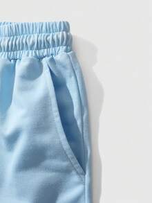 ROMWE MEN Plus Size Men's Casual Versatile Embroidered Drawstring Waist Pocket Shorts - Blue - View 4