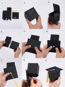100/30/50pcs, Graduation Hat Candy Gift Box, Graduation Ceremony Party Sweet Cookie Chocolate Gift Box, Graduation Table Decorations With Gold Tassels - Black - View 6