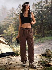 Exploreva Exploreva Women's Casual Versatile Zipper Pocket Hiking Pants, Sporty Fashion - Brown - View 7