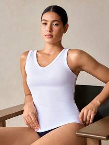 Veilyse Rompi Kamisol Bergaris Warna Polos untuk Wanita, Atasan Tank Tanpa Lengan Seksi untuk Musim Panas - Putih - View 8