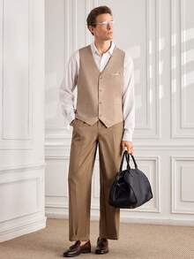 Officeau Men's Champagne Waistcoat, With 4 Buttons, For Formal Business/ Office - Champagne - View 3