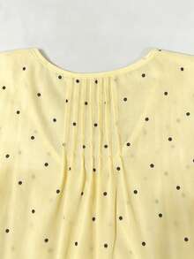 SHEIN Franclia V領百褶蕾絲拼接波點黃色女款上衣，附飄逸袖，無袖上衣，適合夏季、早午餐茶會，浪漫可愛 - 黃色 - 查看 3