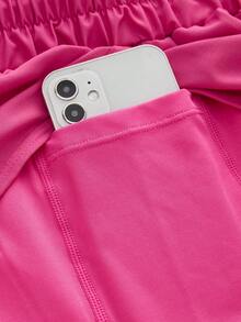 SHEIN Cheerettes Women's Plus Size Drawstring Waist Casual Versatile Daily Travel Sports Shorts Pink Double Layer Shorts Soft Stretch Fabric Inner Side Pocket Split - Tropical Pink - View 7