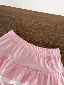 Souflis Souflis 女嬰蝴蝶結刺繡圓領短袖T恤與荷葉邊裙擺套裝 - 粉色 - 查看 8