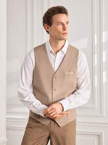 Officeau Men's Champagne Waistcoat, With 4 Buttons, For Formal Business/ Office - Champagne - View 4