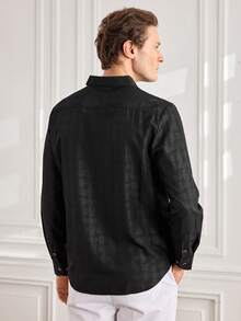 Men's Plaid Regular Fit Long Sleeve Button-Front Casual Dress Shirt - Black - View 3
