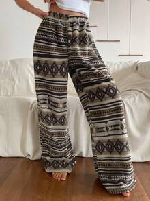 Livesso Women's Striped Geometric Pattern Elastic Waist Pajama Pants Fall - Green - View 6
