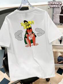 LOONEY TUNES X SHEIN Daypath Men's Cartoon Print Crew Neck Short Sleeve T-Shirt, Suitable For Daily Casual Wear, Friends Gathering, Thoughtful Gift For Boyfriend - White - View 2
