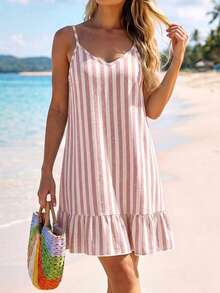 SHEIN LUNE Vestido camisola mini con estampado y bajo con volantes para mujer - Multicolor - Ver 3