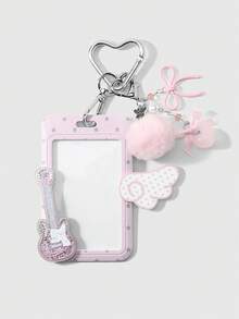 ROMWE Kawaii 1個時尚精緻極簡風粉色蝴蝶結愛心毛球亮片吉他波點翅膀星星卡夾 DIY 鑰匙圈包包吊飾 節日禮物 - 粉色-20 - 查看 1