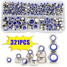 321 Pcs Grade A Stainless Steel Nuts Assortment Kit, Sizes M3 M4 M5 M6 M8 With Nylon Locking Inserts, Right Tooth Anti-Loosening Design, Transparent Storage Case, Perfect For Home Decoration Projects - silver - View 4