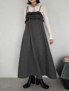 FRIFUL Women's Ruffle Strap Long Dress Vacation Brunch Dark Grey Summer French Elegant French - Grey - View 10