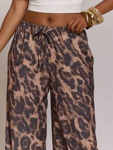 MUSERA Leopard Print Low Waist Drawstring Flowy Trouser Pants Summer Day Outfit Beach Holiday Women Fall Autumn - Multicolor - View 5