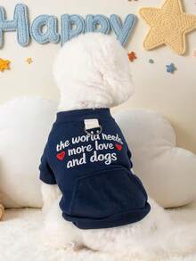 PETSIN 1pc Pet Clothing, Embroidered Letters With Pockets, Cat And Dog Universal Hoodie, Casual And Comfortable Daily Wear, Open Button Top - Multicolor - View 9