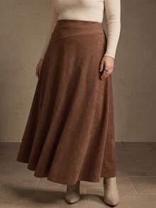 MOTF PREMIUM 2026 NEW FASHION ELEGANT STYLE PLUS SIZE WOMEN'S SUEDETTE SKIRT - Coffee Brown - View 7