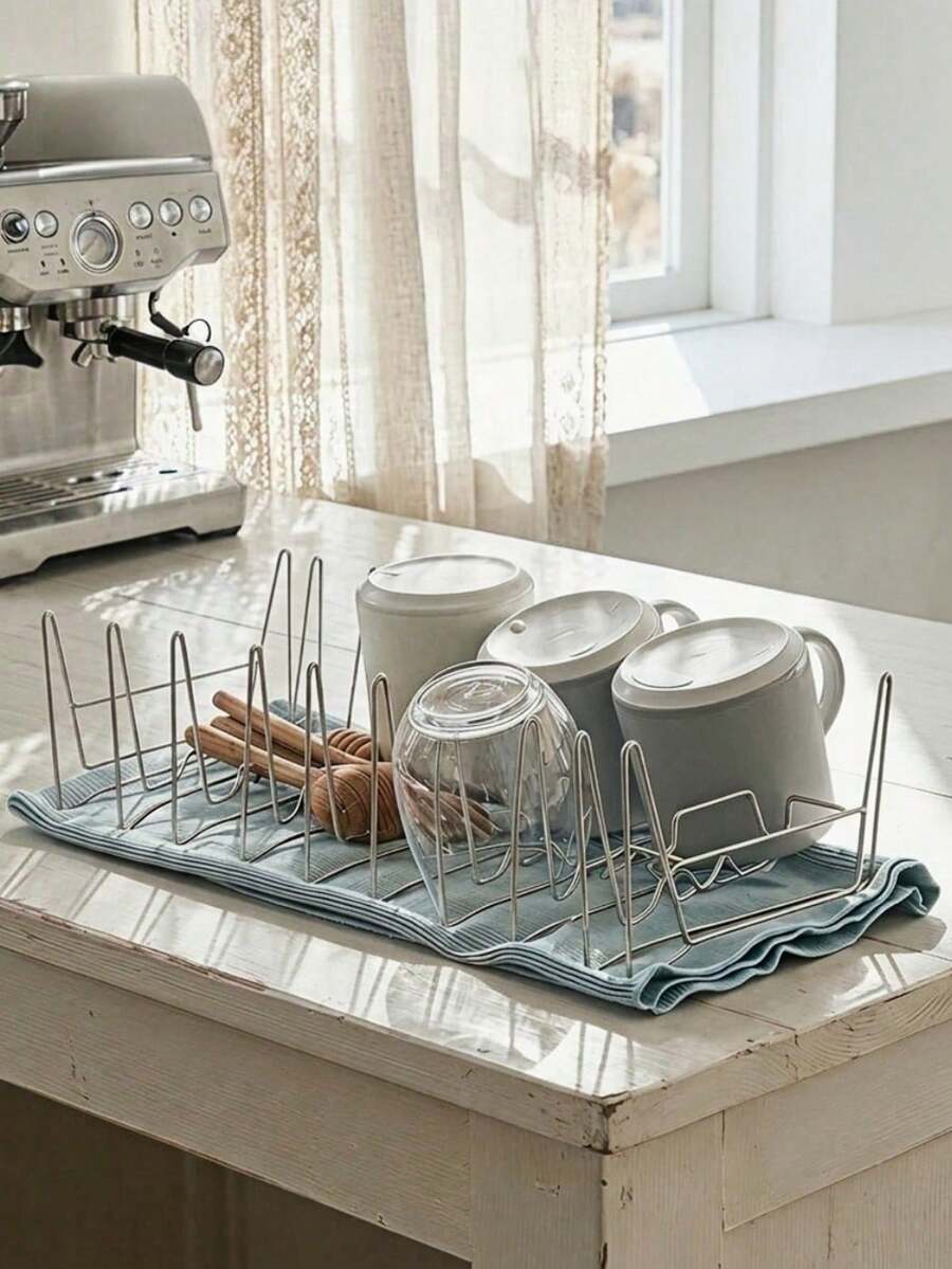 Madebyblanc 1 pieza Rejilla expandible para secar platos de acero inoxidable, escurreplatos plegable para encimera de cocina para tazas, cuencos, platos, vasos, rejilla ajustable para platos con bandeja de drenaje extraíble, escurreplatos resistente a la oxidación y ahorra espacio - Multicolor - Ver 1