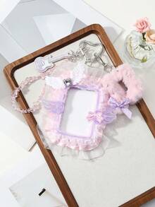 ROMWE Kawaii 1個二次元甜美可愛粉色珠飾閃亮吉他音符星星條紋翅膀水鑽愛心蕾絲卡套DIY鑰匙圈包包吊飾 - 粉色-25 - 查看 11