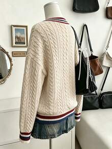 Lalippa Women's Colorblock Striped Number Pattern Knit Top - Apricot - View 2