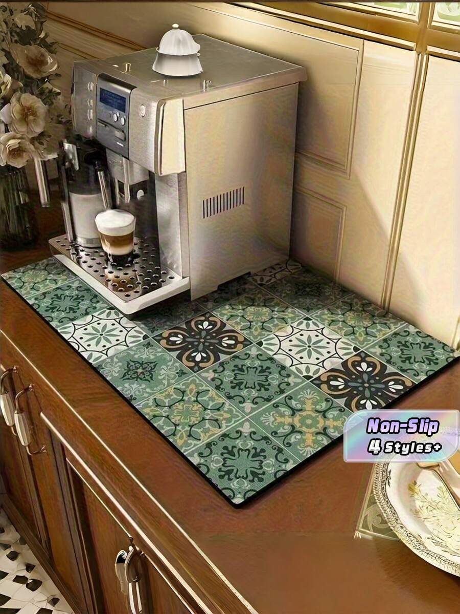 1PC Large Diatom Mud Coffee Pattern Water Absorption Anti Slip Drainage Mat Quick Drying Washable Easy Clean Non Slip Countertop Dish Drying Pad For Kitchen Coffee Bar Water Bar Worktop Home Office Decor - Multicolor - View 1
