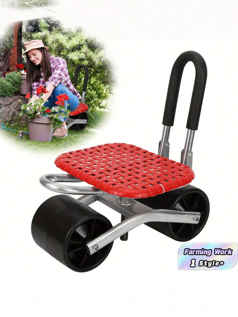 1PC Garden Cart With 360 Degree Swivel Wheels Adjustable Height Rolling Mobile Planting Seat Stool Durable Sturdy Material For Gardening Farming Outdoor Work Plant Lovers Lawn Chair Tool Gift - A - View 1