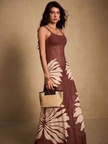 Swim Chiccia Penutup Tubuh Transparan Motif Bunga untuk Liburan Pantai Wanita - Burgundy - View 6
