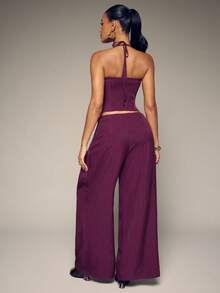 Hauture Celana Panjang Longgar Bergaris Hitam Putih Elegan untuk Wanita, Sempurna untuk Pakaian Kantor yang Chic, Jalan-jalan, Kencan, Pesta Musim Gugur - Red Violet - View 4