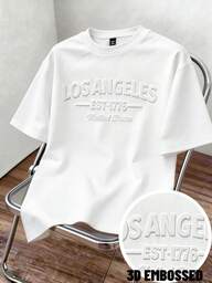 Manfinity Joysei LA 3D Embossed Letter Printed White T-Shirt Men's Women's Casual Summer Streetwear City Break Los Angeles Solid Color White Top Tee Tops