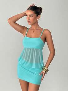 Siren Gaze Spring/Summer New Sheer Mesh Cami Dress For Women Turquoise,Teal Blue,Light Blue - Mint Blue - View 4