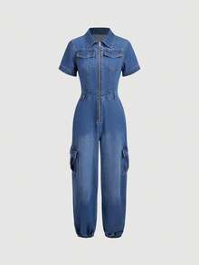 Slaydiva Women's Autumn Utility Denim Jumpsuit - Blue - View 6