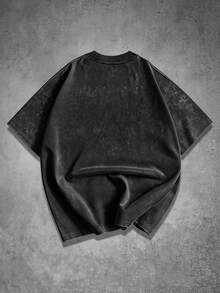 Manfinity EMRG Kaos Pria Kasual Sehari-hari Gaya INS Remaja Street Vintage Distressed Washed - Hitam - View 3