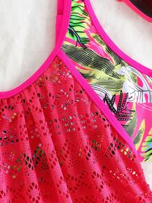 Swim Lushoire Women's Summer Beach Vacation Tropical Print Lace-Panel Tankini Swimwear Set, Magenta Two Pieces Swimwear Set - Multicolor - View 4