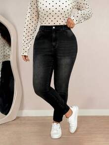 Flexra Versatile Basic Black Faded Casual Slim Fit High Waist Daily Wear Plus Size Jeans For Women - Black - View 4