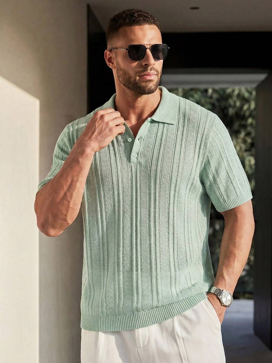 Manfinity RebelGame Men's Plus Size Casual Solid Color Short Sleeve Knit Top - Green - View 1