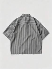 ROMWE MEN Kemeja Kasual Pria Lengan Panjang Kotak-kotak Motif Gorila Kartun, Kancing Tunggal - Dark Grey - View 2