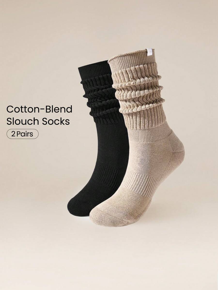 GLOWMODE Cozy Cotton-Blend Slouch Daily Support Socks - Black + khaki - View 1