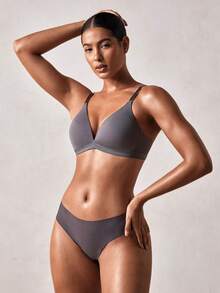 Veilyse 5pcs/Set Women's V-Neck Comfortable Wireless Soft Cup Solid Color Bras - Multicolor - View 9