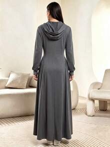 Modelyn Women's Dark Grey Casual Versatile Commuter Homewear Everyday Long Sweatshirt Dress Autumn - Grey - View 2