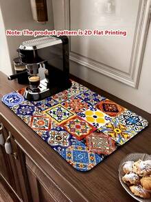 1PC Large Diatom Mud Coffee Pattern Water Absorption Anti Slip Drainage Mat Quick Drying Washable Easy Clean Non Slip Countertop Dish Drying Pad For Kitchen Coffee Bar Water Bar Worktop Home Office Decor - Multicolor - View 2