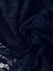 EMERY ROSE Ladies' Summer Solid Color Lace Patchwork Casual Open Front Jacket For Holiday Party Clothes - Navy Blue - View 5
