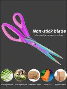 1 Pc Household Purple Stainless Steel Sewing Scissors, Multi-Functional Sewing Combination Scissors, Versatile Hand Scissors, Office Scissors, Stainless Steel With Titanium Coating Colored Scissors, Hardened Sharp Blades, Ergonomic Design - A - View 6