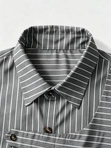 ROMWE MEN Kemeja Kasual Pria Lengan Panjang Kotak-kotak Motif Gorila Kartun, Kancing Tunggal - Dark Grey - View 4