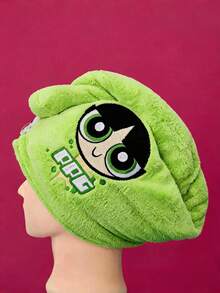 THE POWERPUFF GIRLS X POKOJA LAND 1件可愛刺繡飛天女警乾髮帽，珊瑚絨吸水快乾不掉毛乾髮巾，家用洗髮頭巾，適用於日常居家、學生宿舍、商務出差 - 彩色 - 查看 6