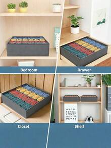 1pc LargeCapacity MultiCompartment Foldable SpaceSaving Portable Sturdy Durable Versatile Grey UnderwearOrganizer Closet Wardrobe Storage Divider Box For Socks Ties Home Decor Autumn Fall Festival Decoration Bedroom Room Dormitory Apartment - Grey - View 6