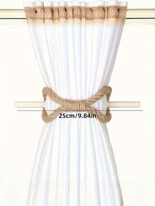 1PC Solid Wood Stick Thickened Hemp Rope Durable Sturdy Rustic Easy Curtain Tie Back Holder For Bedroom Living Room Window Curtain Decorative Home Office Dormitory Accessory Nonslip Adjustable Natural Brown Versatile Window - multicolor - View 5