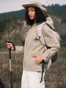 In My Nature Outdoor Hooded Raincoat Jacket - Khaki - View 9