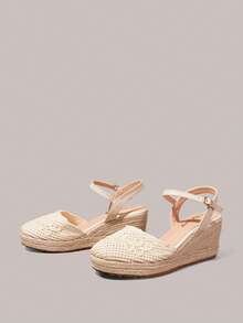 Styleloop Women's Shoes, Beige, Woven Hemp Rope Straw Shoes, Wedge Heel Platform Sandals, Height-Enhancing Holiday Bohemian Wear - Beige - View 3